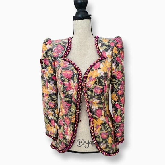 Vintage hand made sequin floral multicolor blazer size S